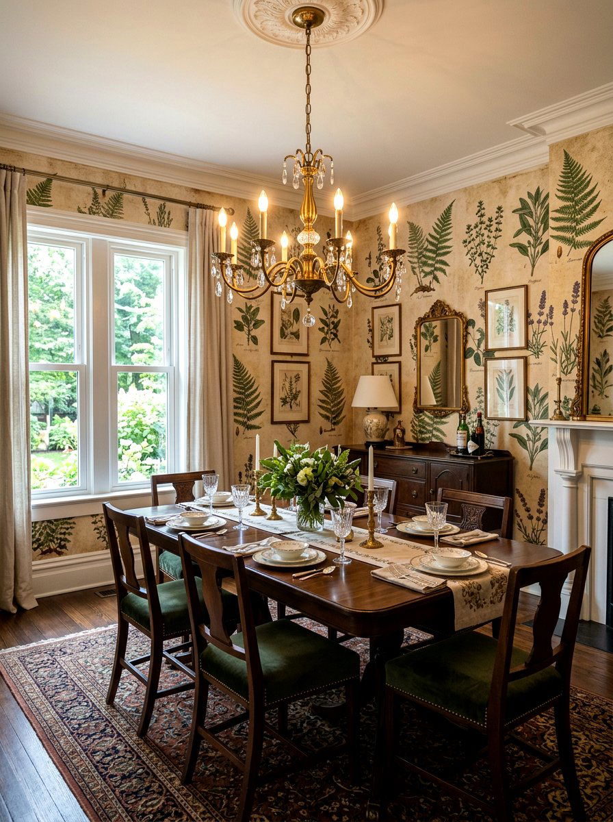 Vintage Botanical Wall Covering - 30 renter friendly wallpaper ideas aesthetic
