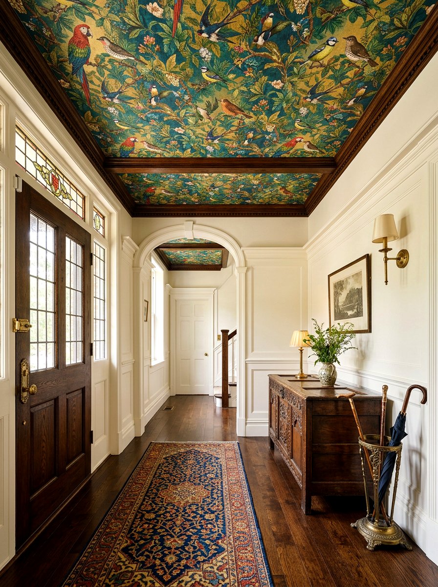 Vintage Botanical Wallpaper Foyer - 30 wallpapered foyer ceiling ideas