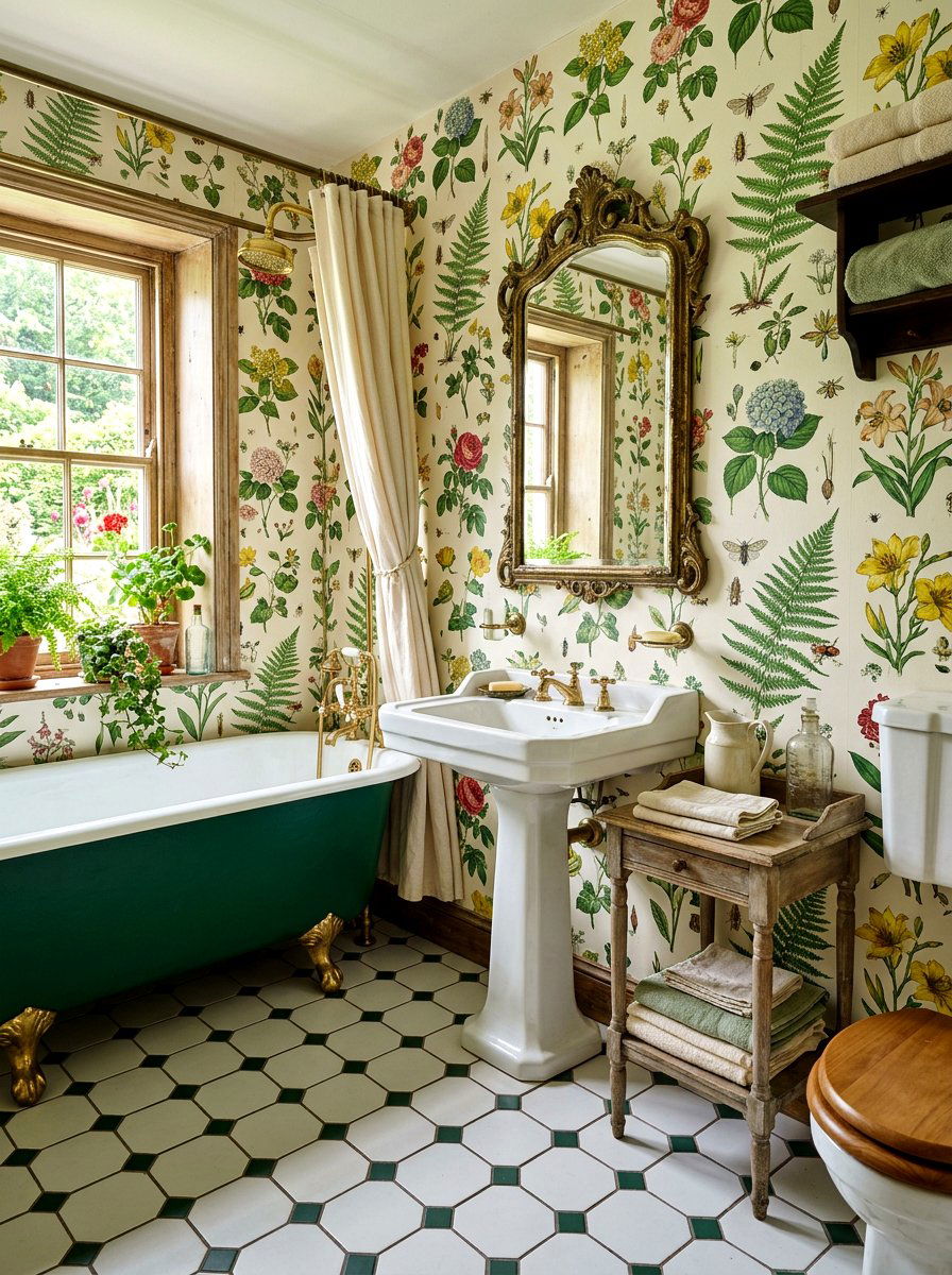 Vintage Botanical Wallpaper - 30 bathroom wallpaper ideas