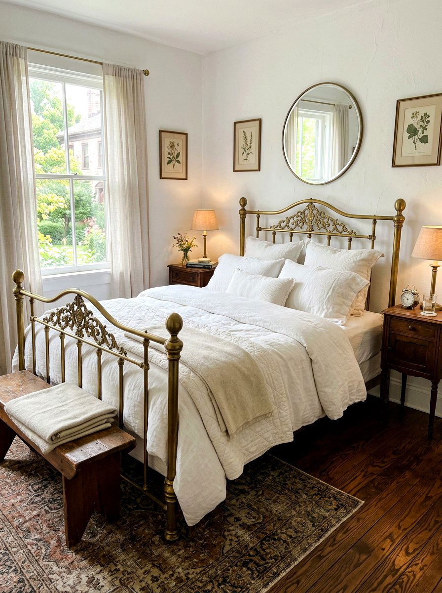 Vintage Brass Bed - 30 cottage romantic bedroom ideas