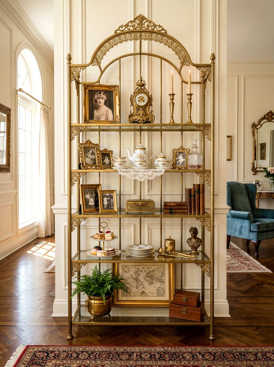 Vintage Brass Display Shelf - 30 shelfie decor ideas