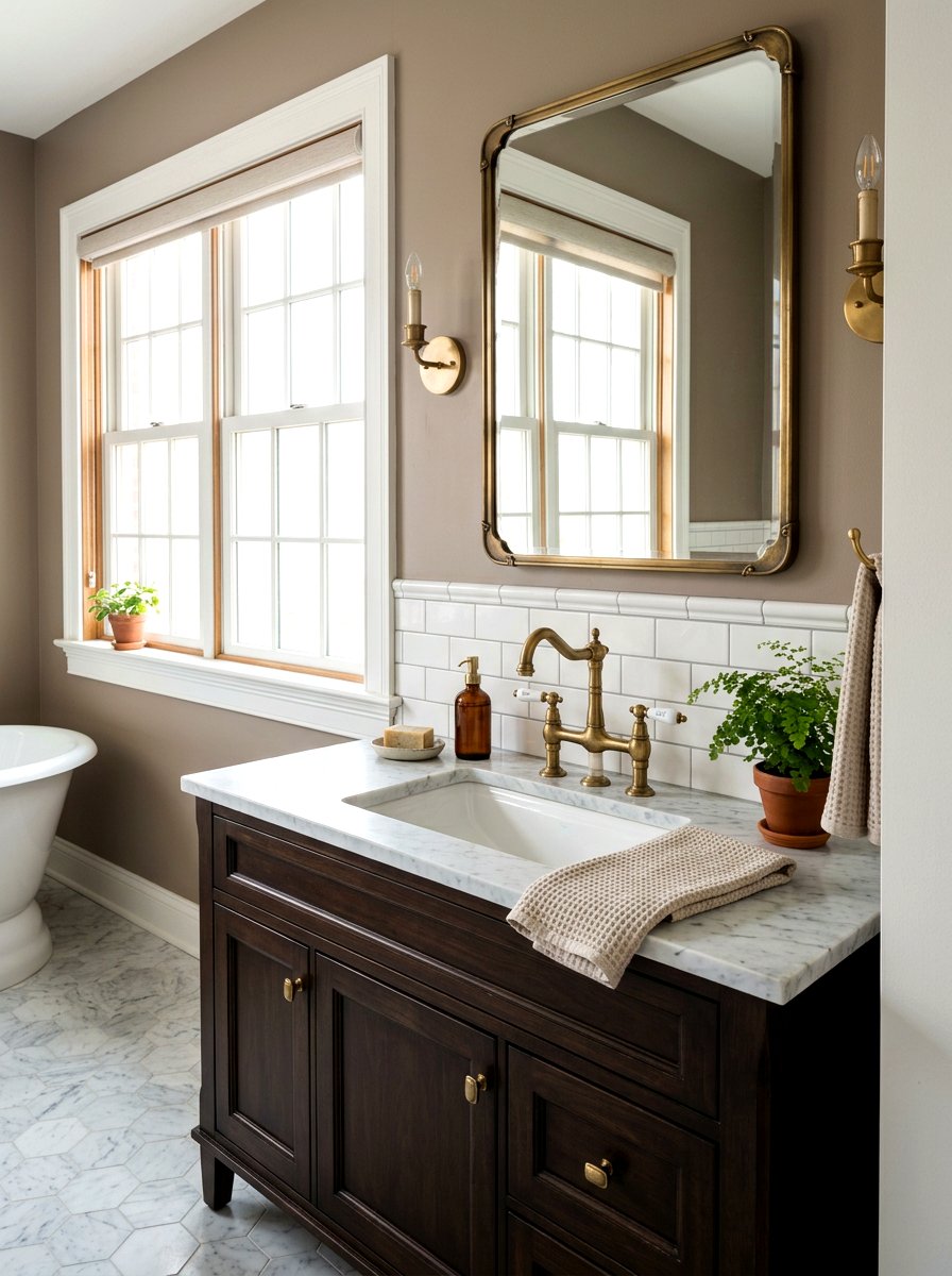 Vintage Brass Faucet - 30 small cottage bathroom ideas