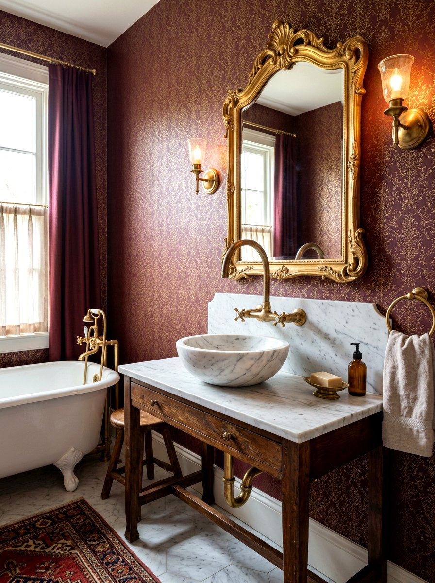Vintage Brass Fixture - 30 jewel box bath ideas