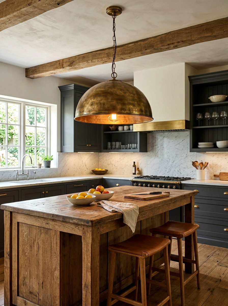Vintage Brass Kitchen Pendant Light - 30 moody cottage kitchen ideas