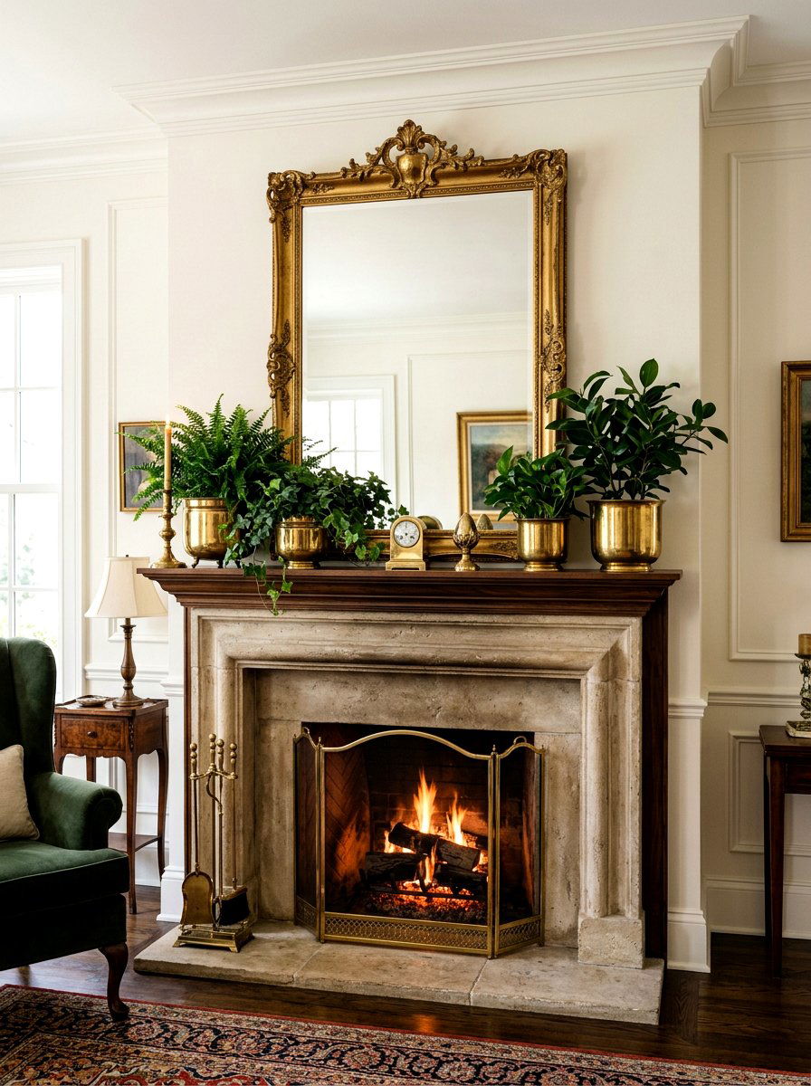 Vintage Brass Mantle Display - 30 small planter ideas