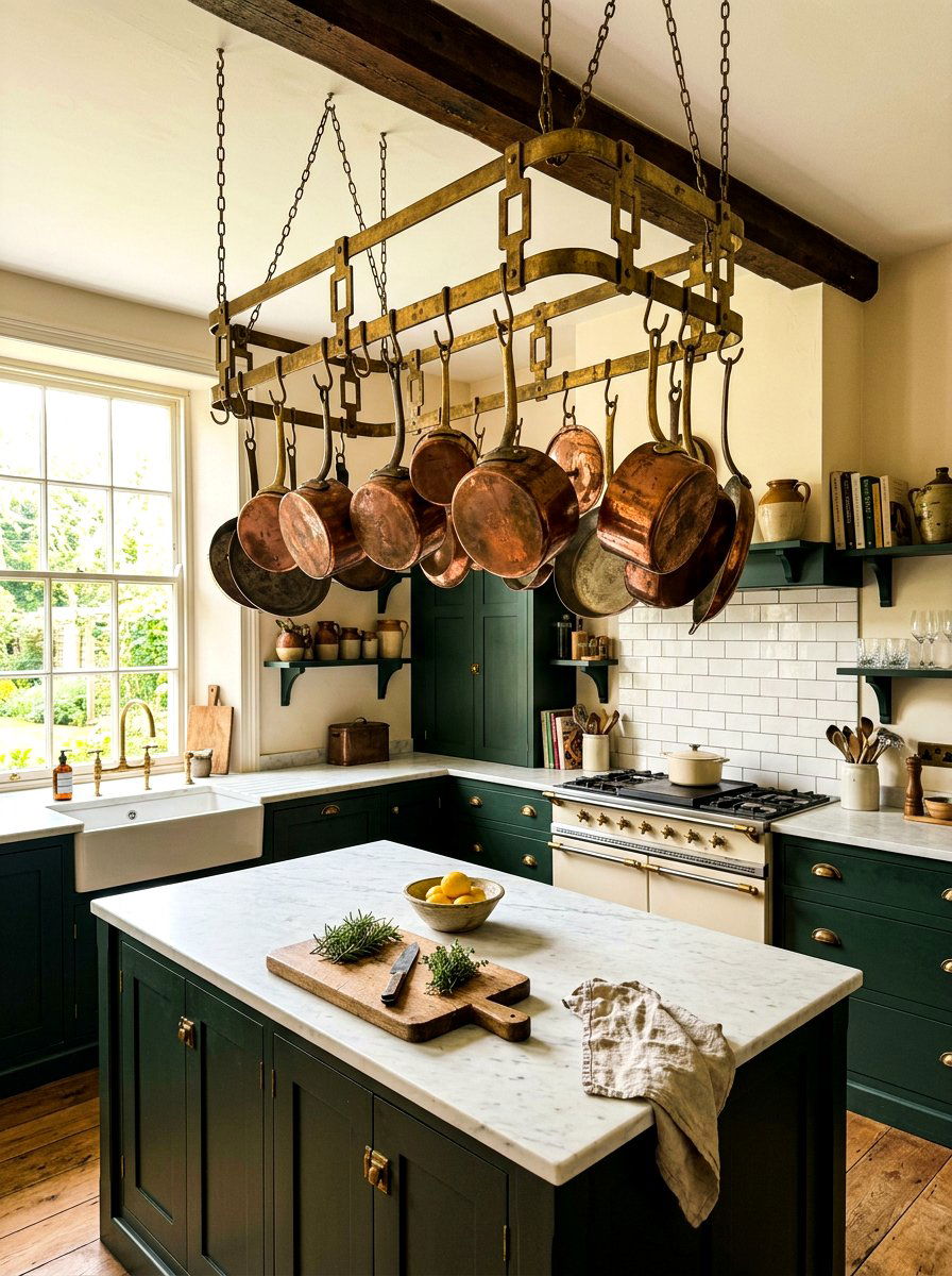 Vintage Brass Pot Rack - 30 ceiling pot rack ideas