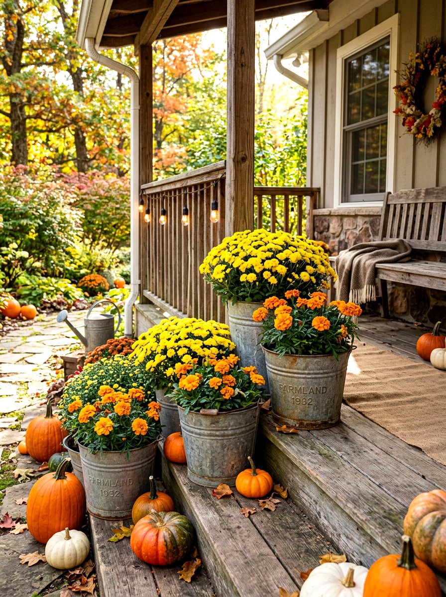 Vintage Bucket Porch Planter - 30 natural autumn porch ideas
