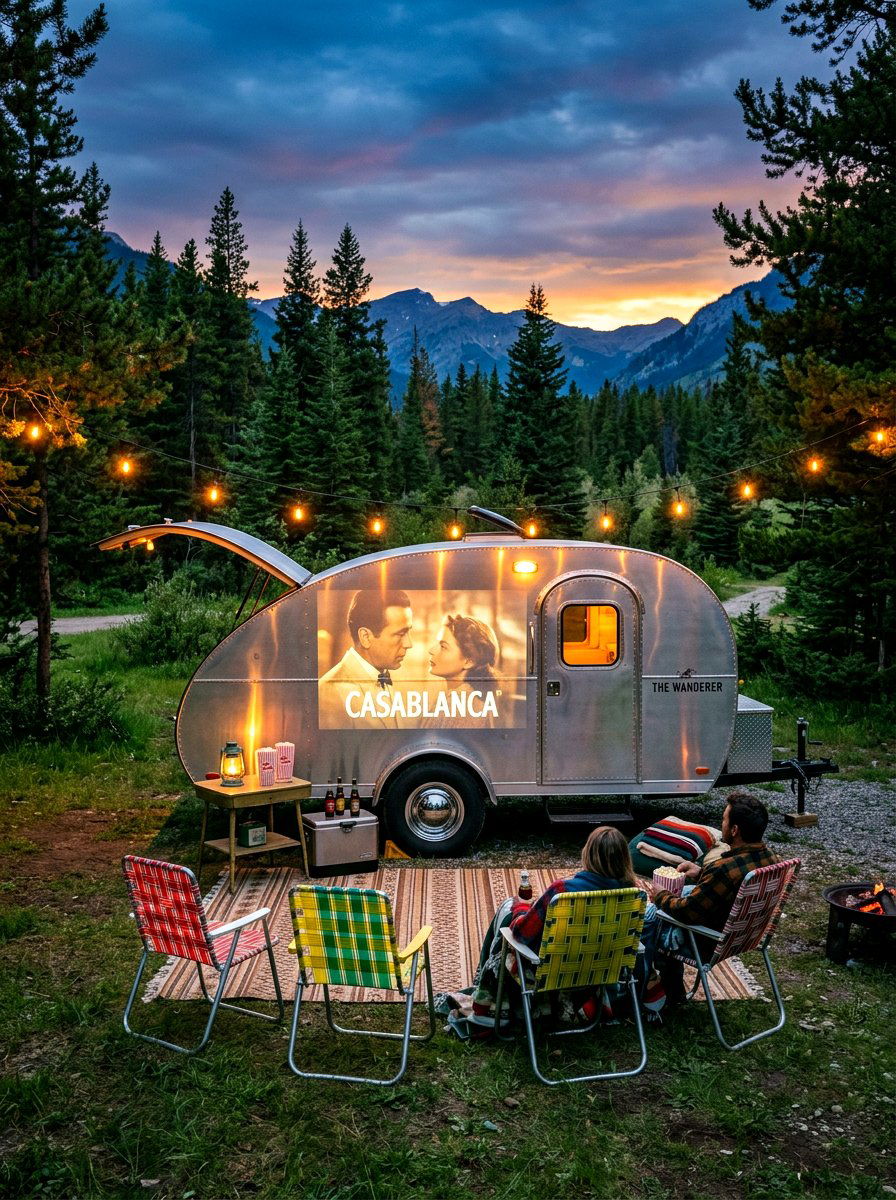 Vintage Camper Movie Setup - 30 outdoor movie night ideas