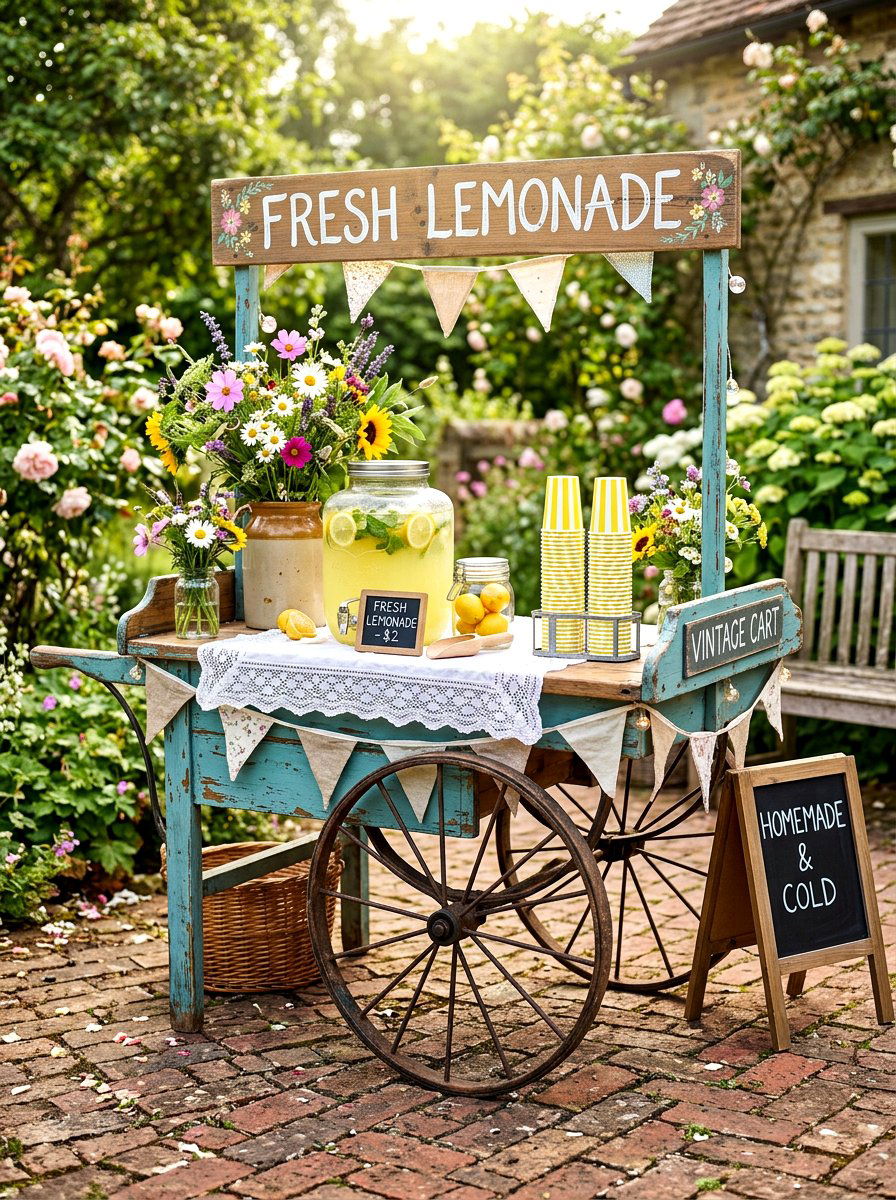 Vintage Cart Lemonade Stand - 30 lemonade stand patio ideas