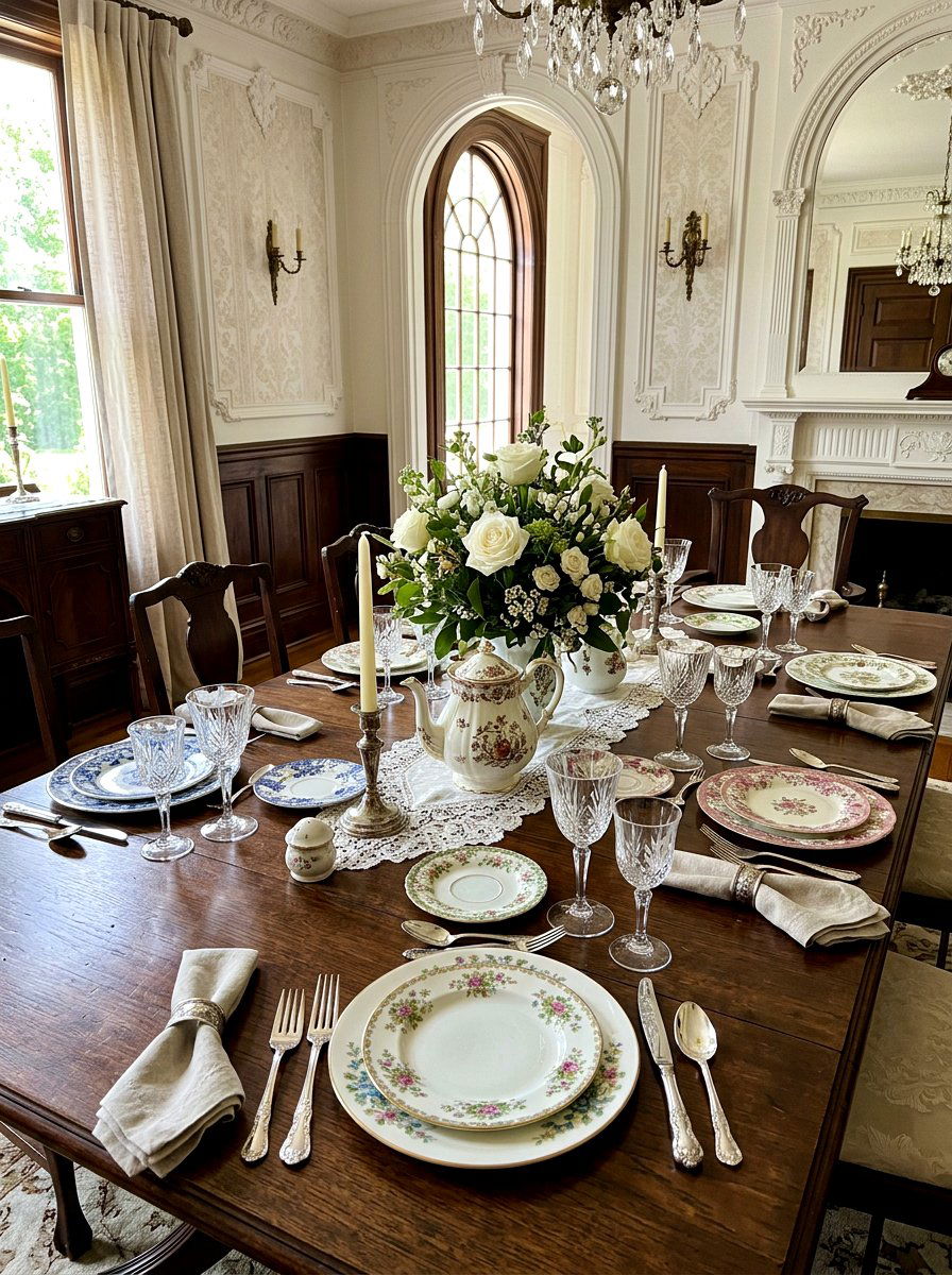 Vintage China Table - 30 collected tablescape ideas aesthetic