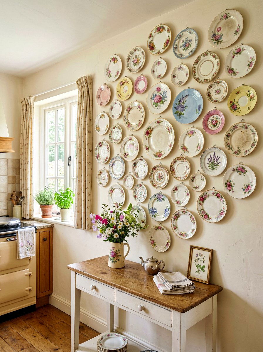 Vintage China Wall - 30 plate display kitchen ideas