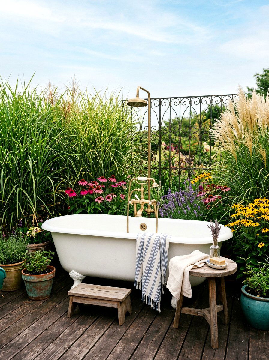 Vintage Clawfoot Outdoor Tub - 30 outdoor shower ideas