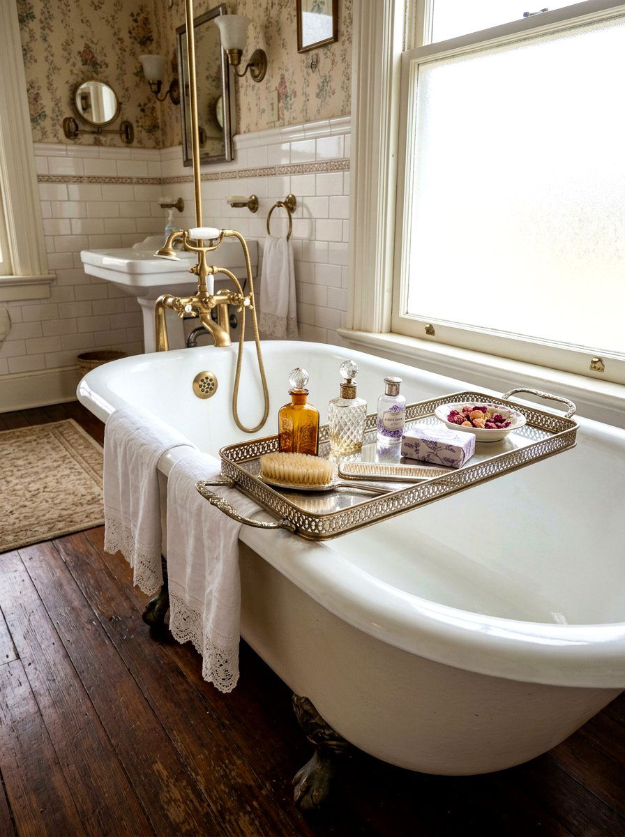 Vintage Clawfoot Tub Tray - 30 bath tray styling ideas