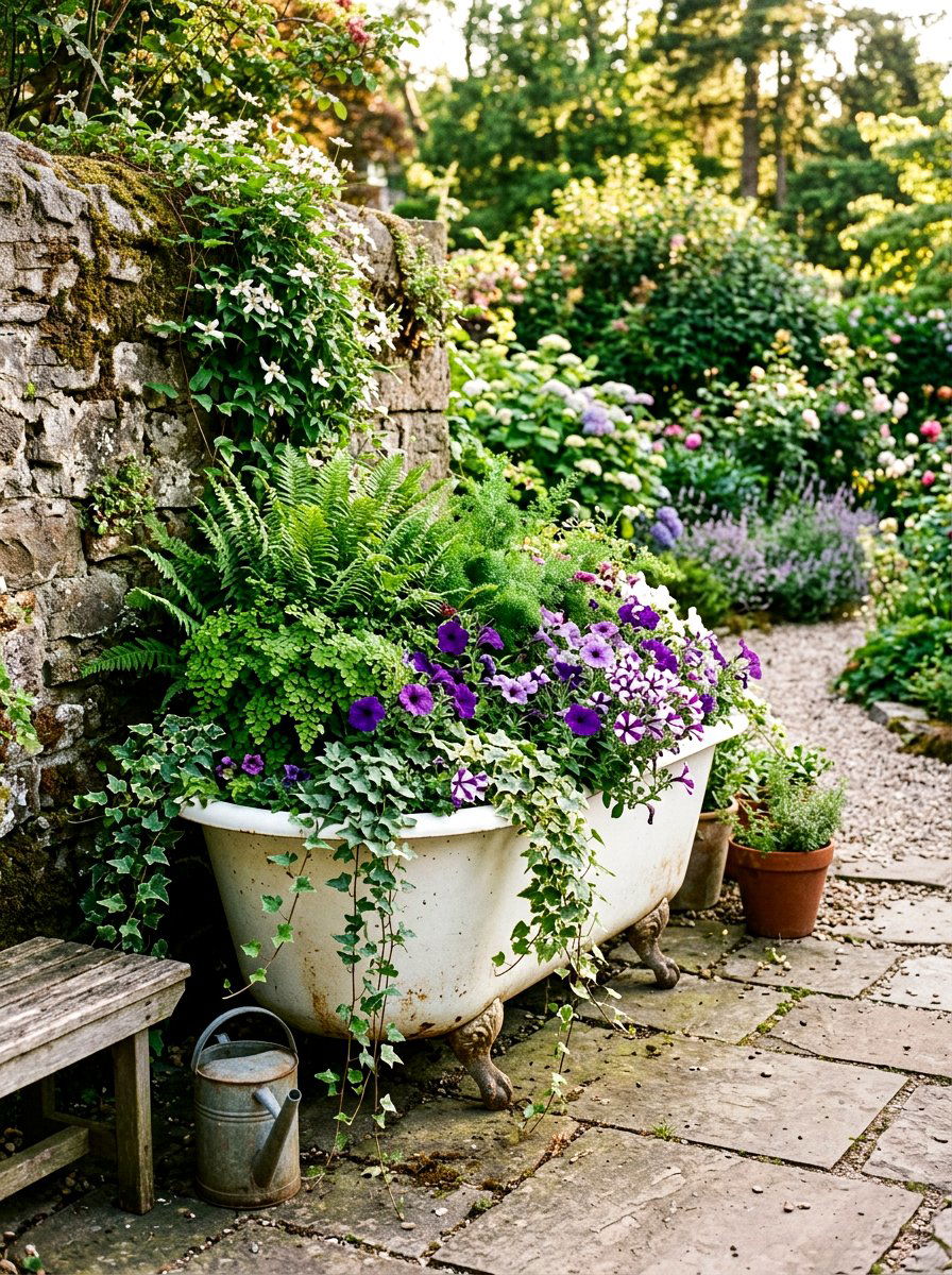 Vintage Clawfoot Tub - 30 bohemian backyard ideas