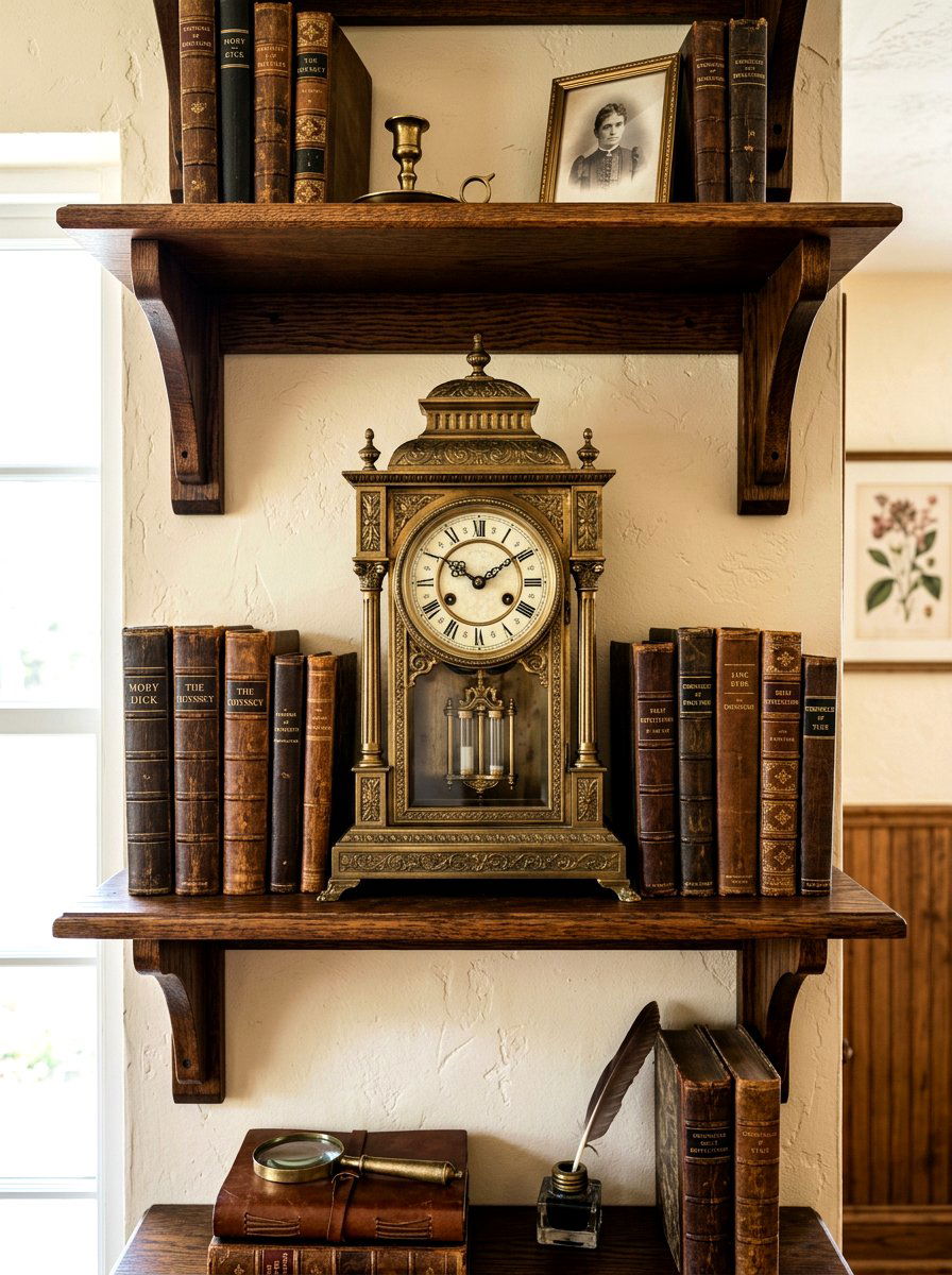 Vintage Clock Shelf - 30 winter shelf styling ideas