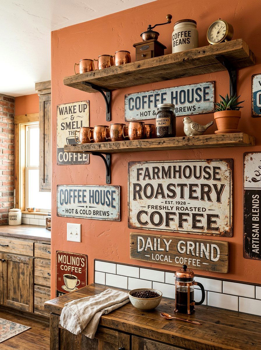Vintage Coffee Signage - 30 coffeehouse kitchen decor ideas