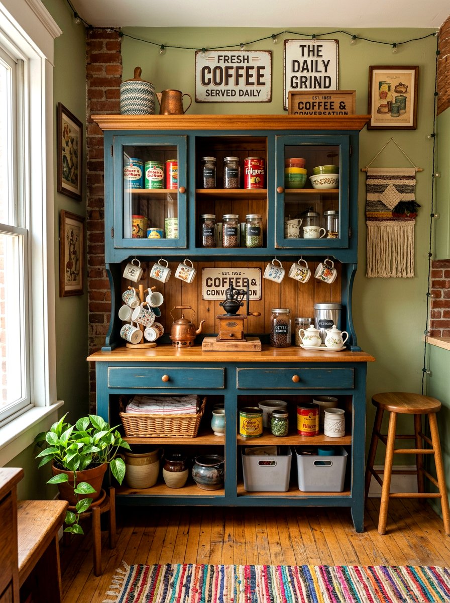 Vintage Coffee Station Storage - 30 coffee station shelf styling ideas