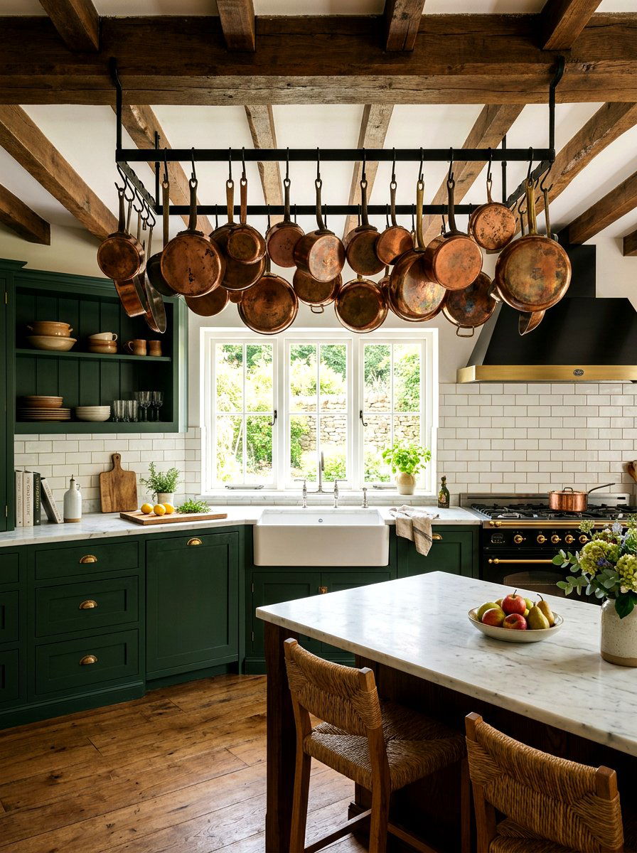 Vintage Copper Pots - 30 heirloom kitchen decor ideas