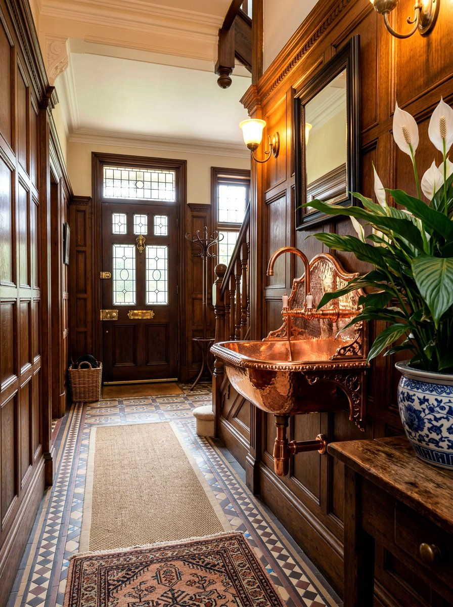 Vintage Copper Wall Basin - 30 wall planter entryway ideas