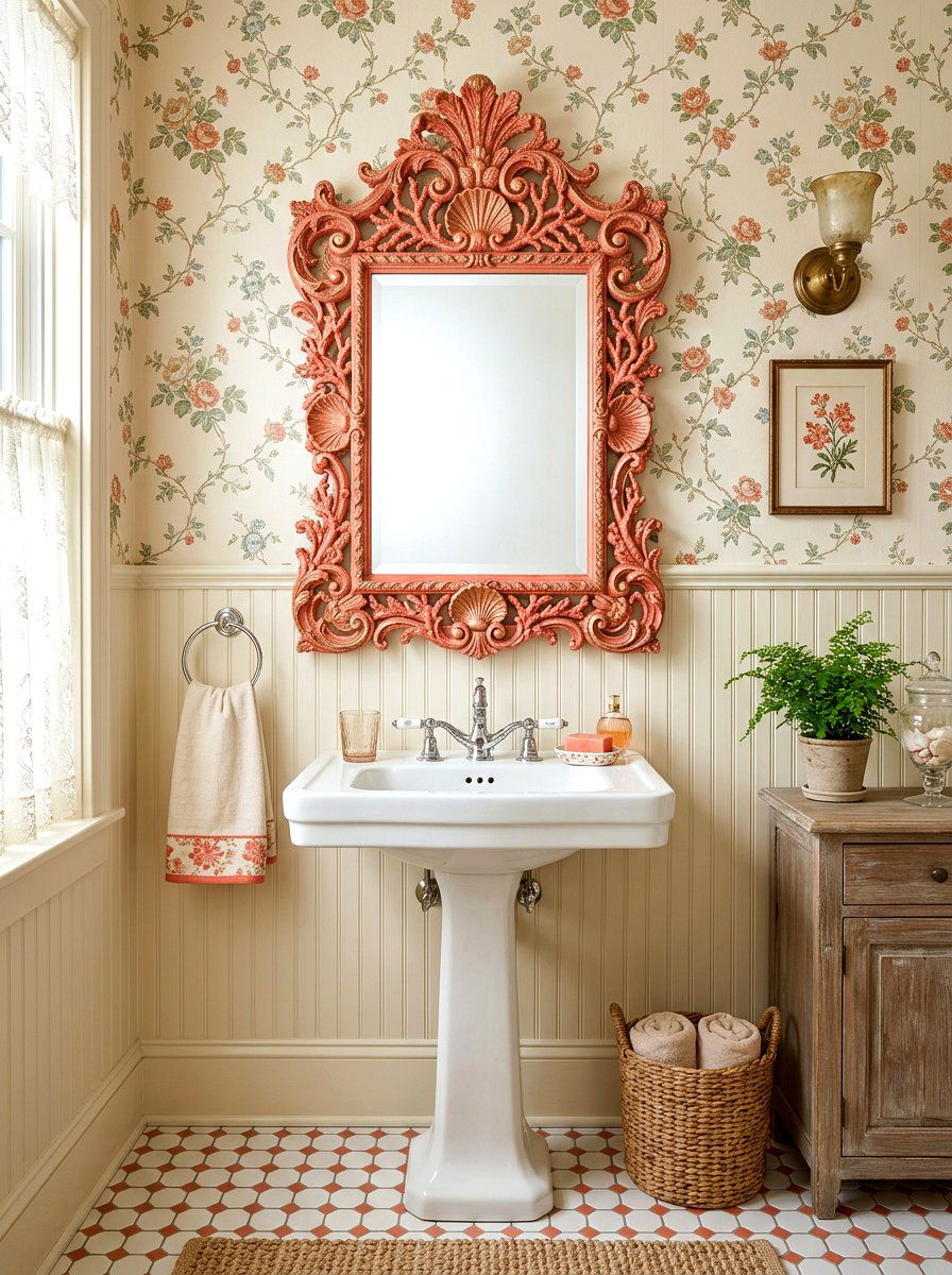 Vintage Coral Bathroom Mirror - 30 coral bathroom decor ideas