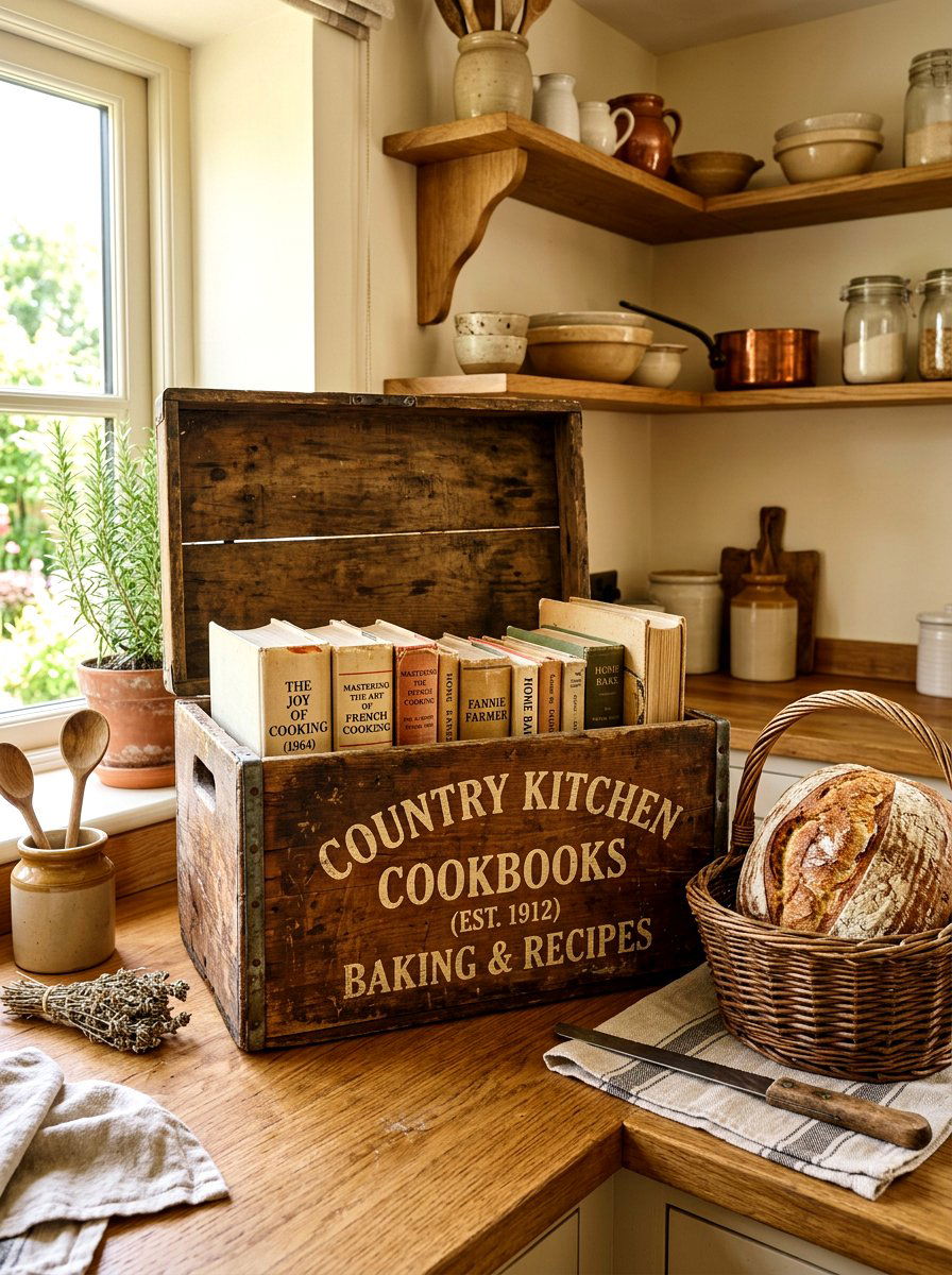 Vintage Crate Display - 30 physical cookbook kitchen ideas