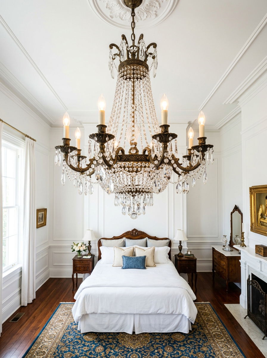 Vintage Crystal Chandelier - 30 soft vintage bedroom ideas
