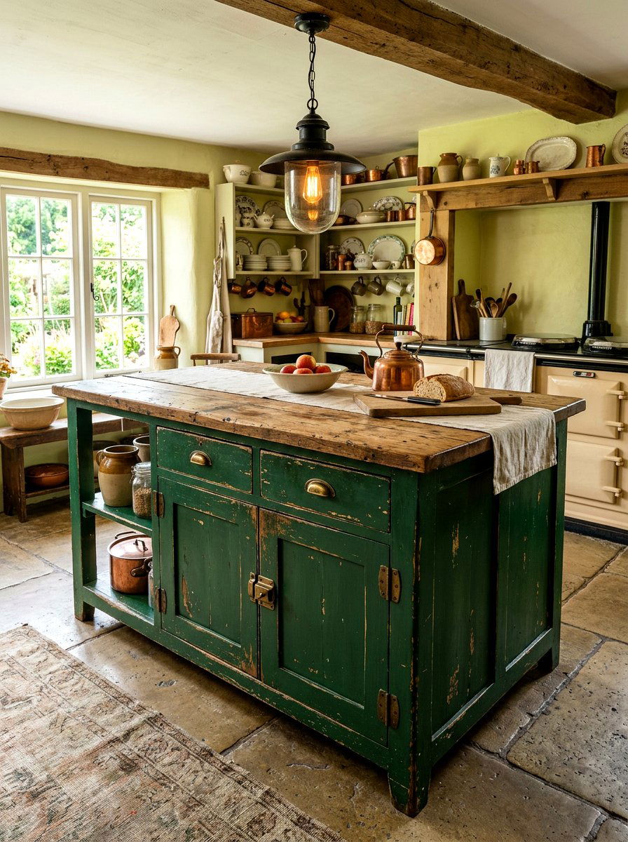Vintage Dark Green Kitchen Island - 30 dark green kitchen island ideas