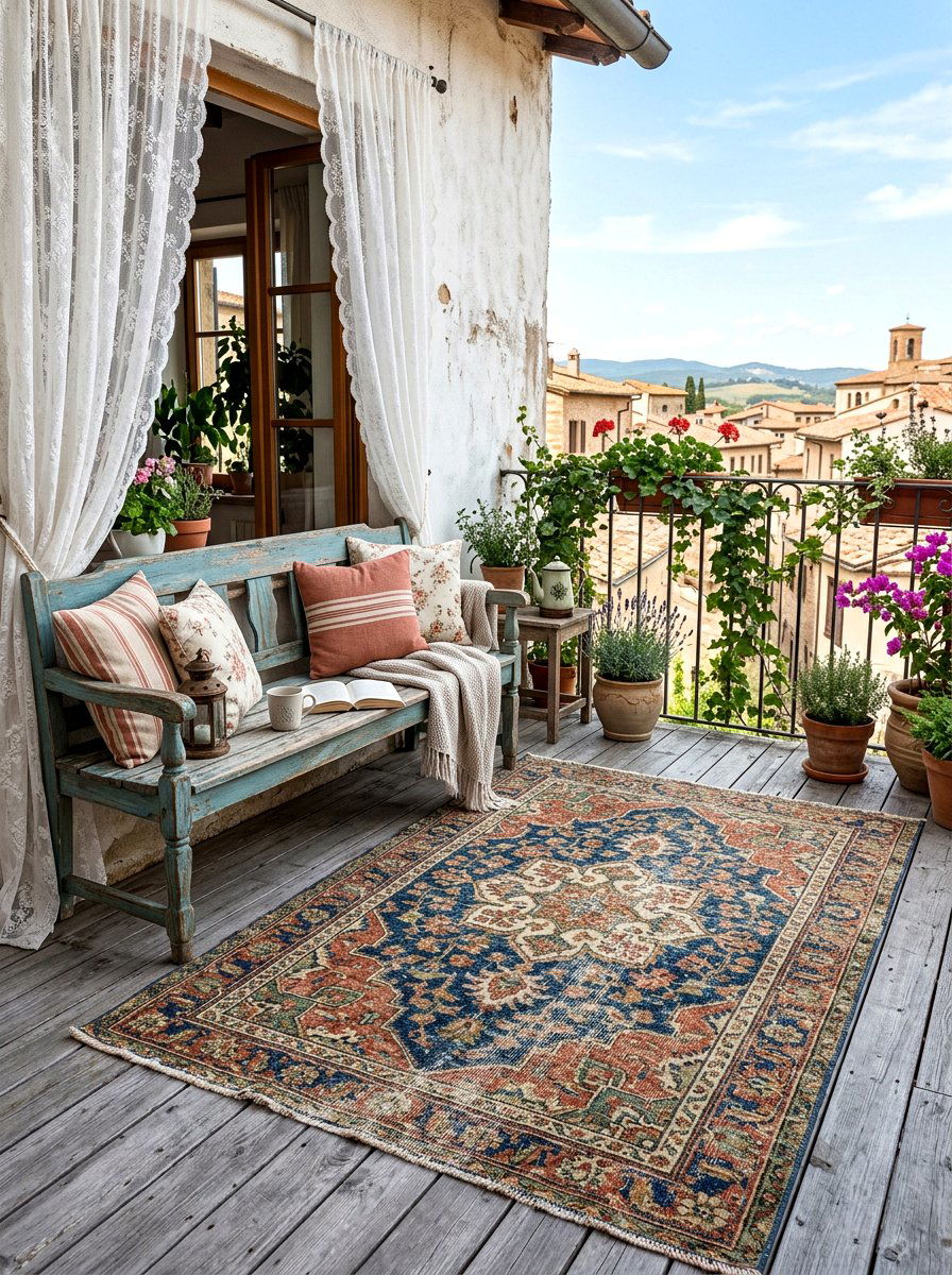 Vintage Distressed Rug - 30 balcony rug ideas