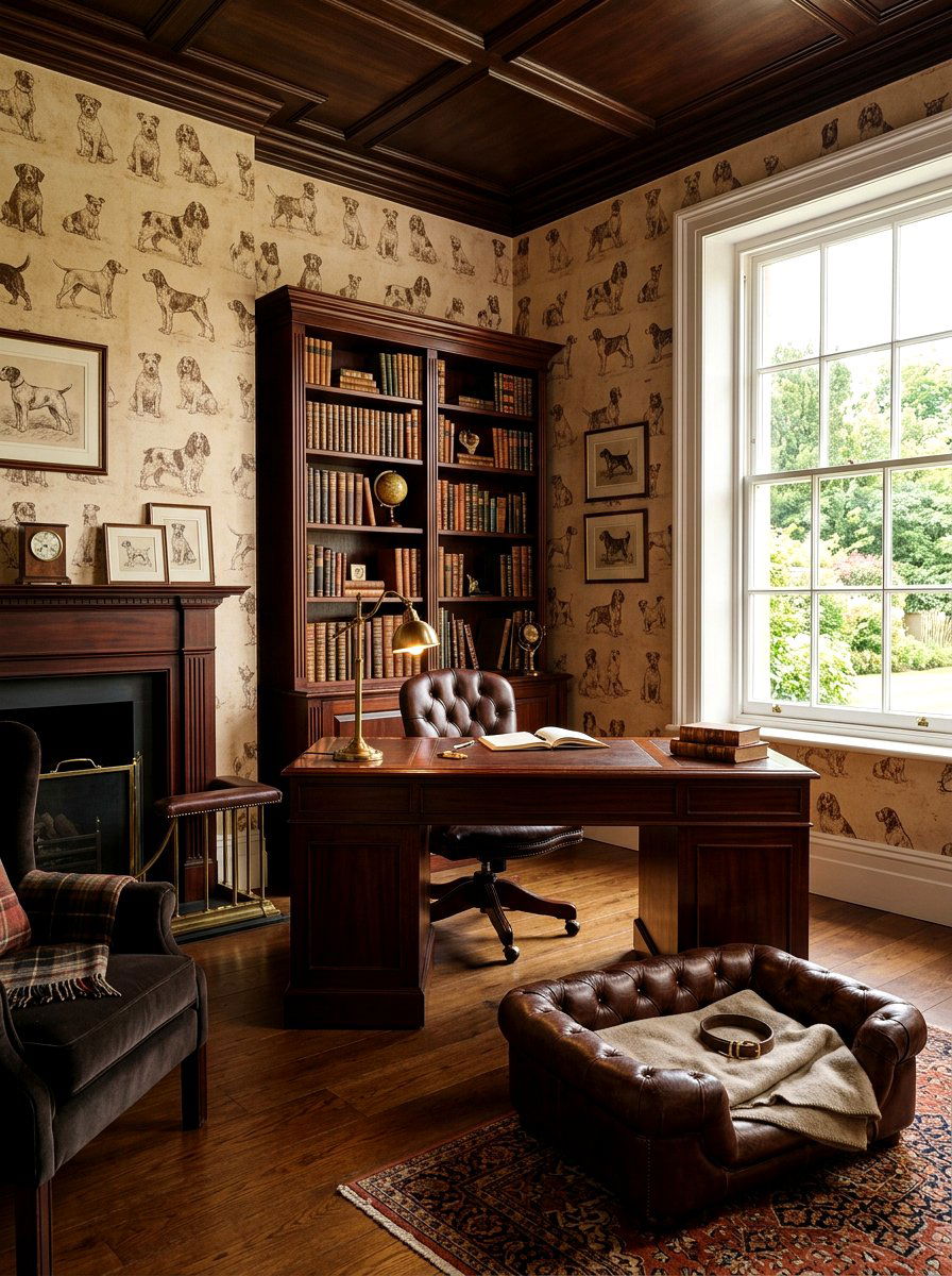 Vintage Dog Sketch Wallpaper - 30 pet room wallpaper ideas