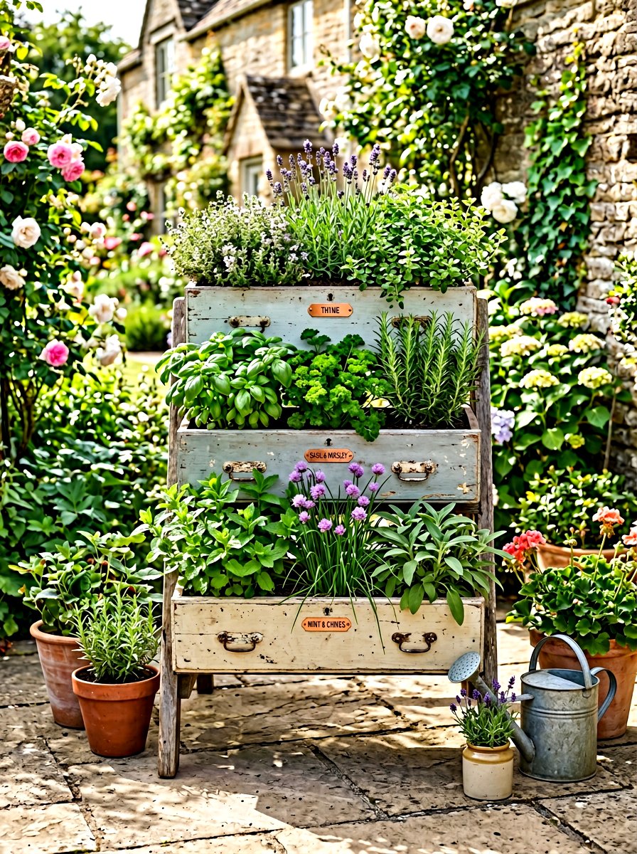 Vintage Drawer Herb Garden - 30 herb container garden ideas
