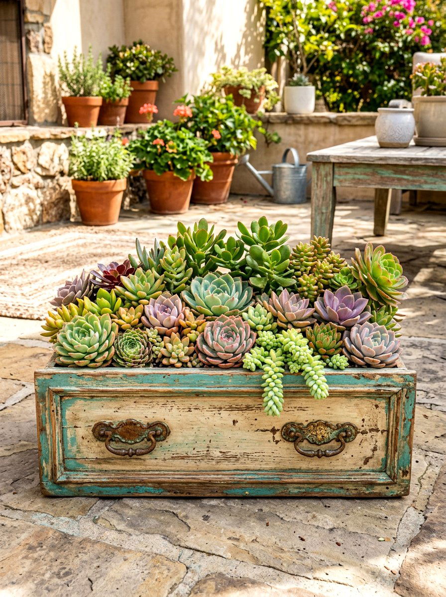 Vintage Dresser Drawer - 30 rustic planter ideas