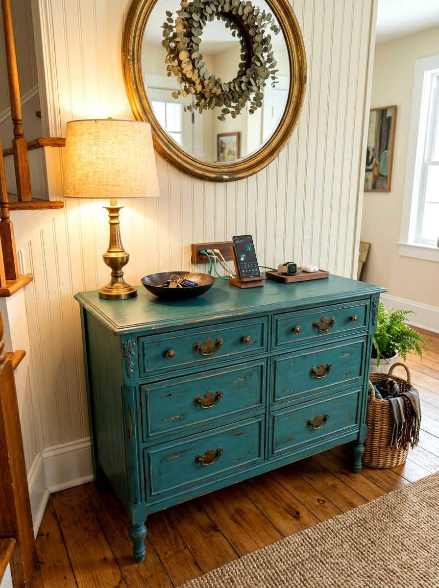 Vintage Dresser Tech Hub - 30 charging station entryway ideas