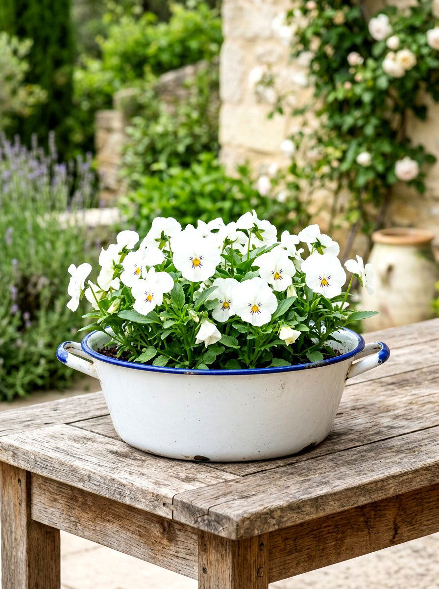 Vintage Enamelware Basin - 30 rustic planter ideas