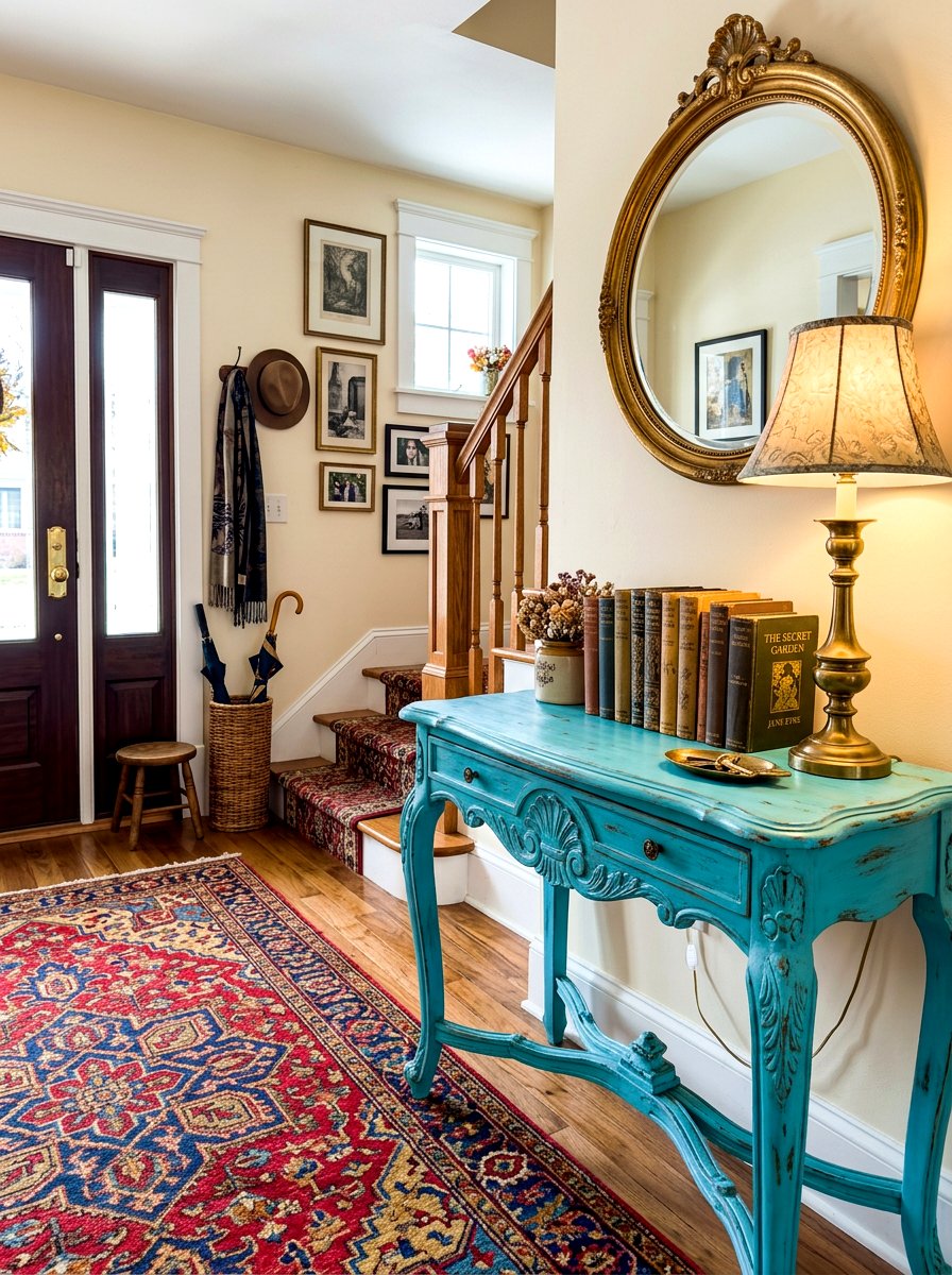 Vintage Entryway Console Table - 30 dopamine entryway ideas