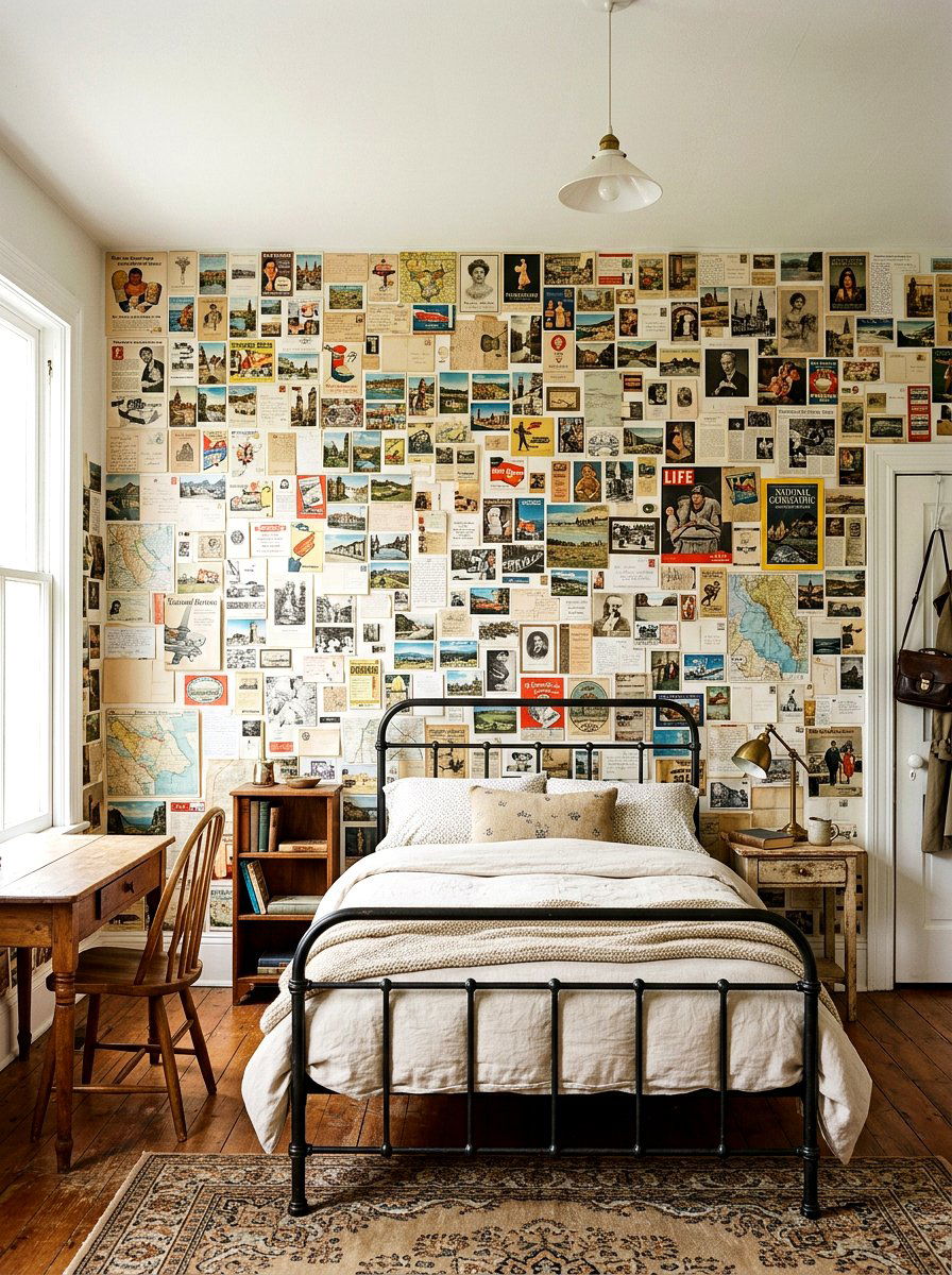 Vintage Ephemera Wall Room - 30 girl teen room vintage ideas