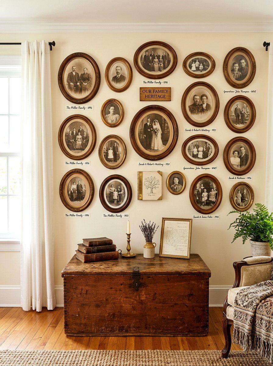 Vintage Family History Wall - 30 family photo wall ideas
