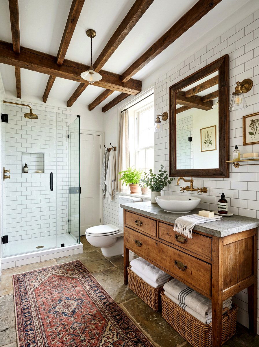 Vintage Farmhouse Bathroom - 30 cottagecore bathroom ideas