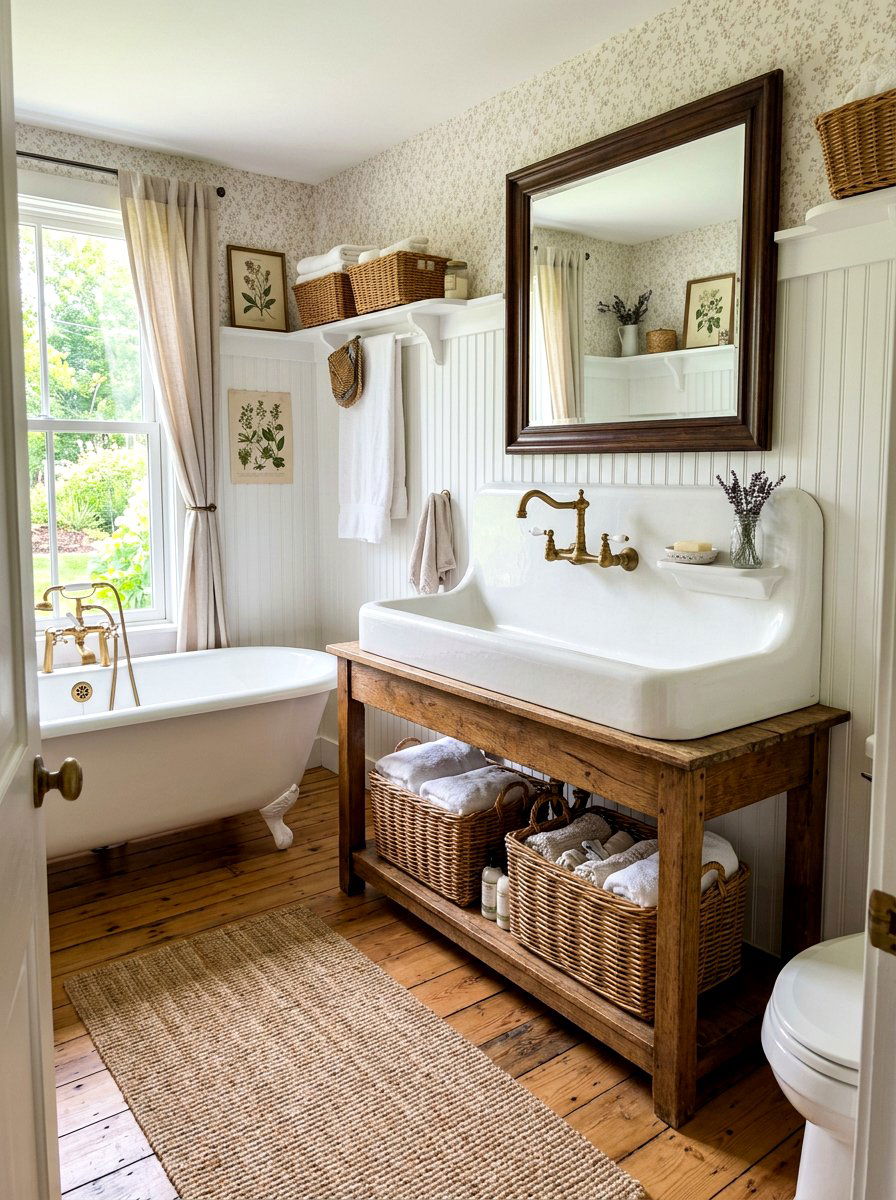 Vintage Farmhouse Trough Sink - 30 trough sink bathroom ideas