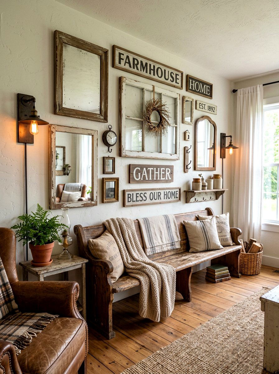Vintage Farmhouse Wall Decor - 30 rustic farmhouse living room ideas