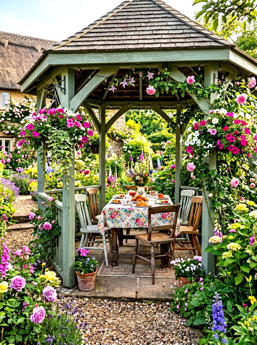 Vintage Floral Gazebo Dining - 30 gazebo dining area ideas