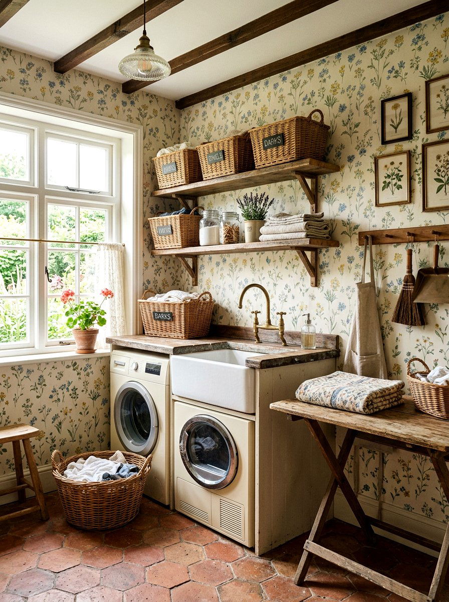 Vintage Floral Laundry Room Wallpaper - 30 laundry room wallpaper ideas