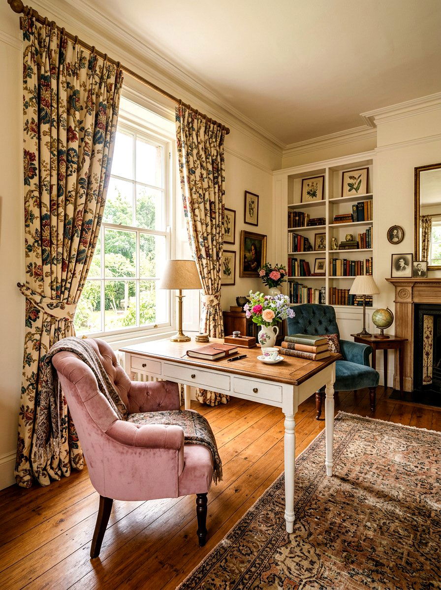 Vintage Floral Office Curtains - 30 office curtain ideas
