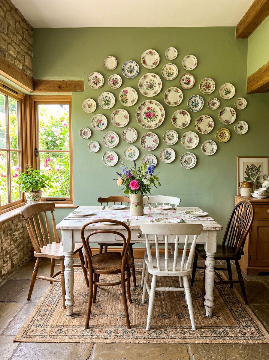 Vintage Floral Plate Wall - 30 plate wall dining room ideas
