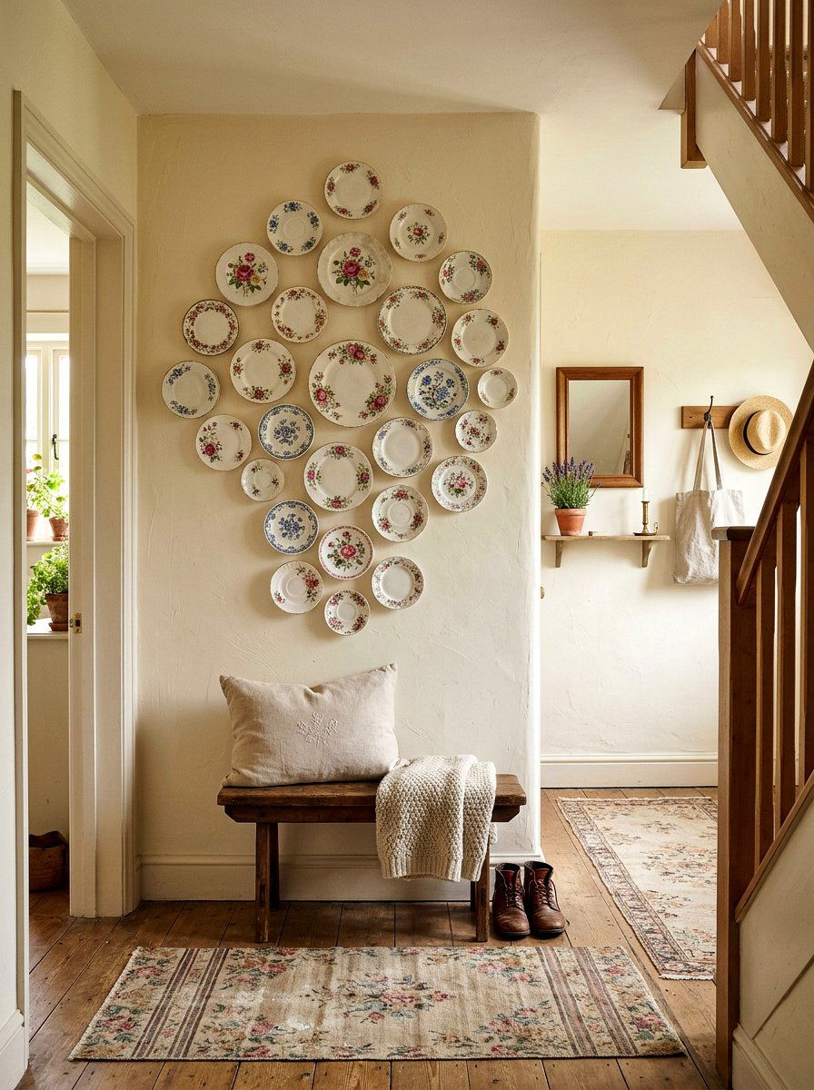 Vintage Floral Plate Wall - 30 plate wall display ideas