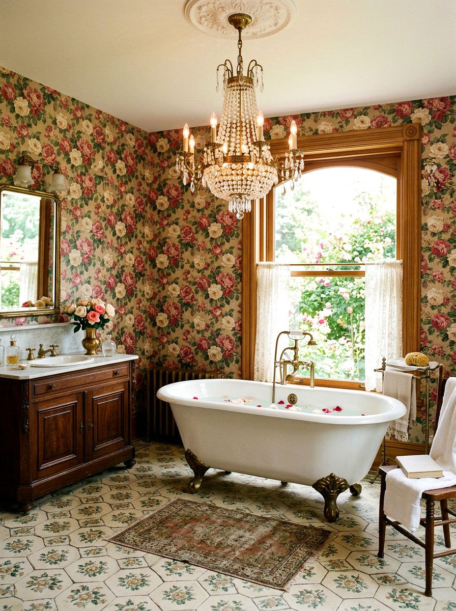 Vintage Floral Sanctuary - 30 bloomcore bathroom ideas