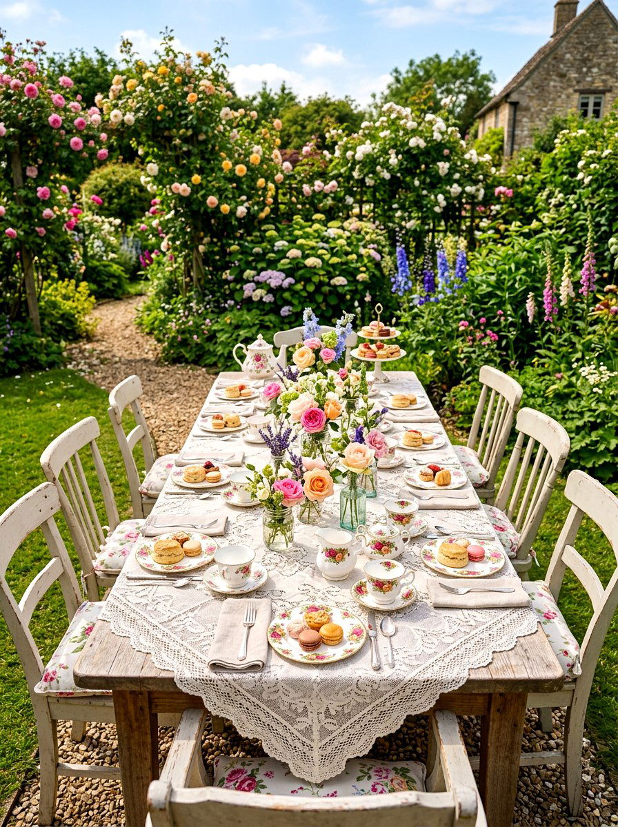 Vintage Floral Tea Table - 30 garden tea party decor ideas