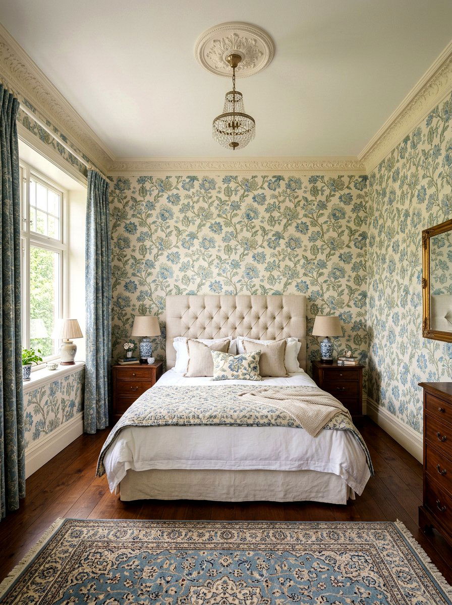 Vintage Floral Wallpaper - 30 traditional bedroom ideas
