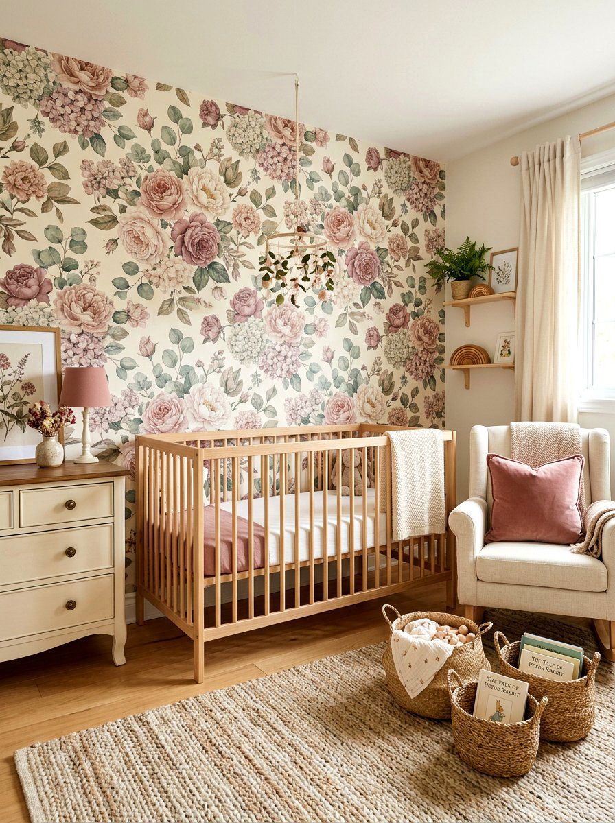 Vintage Floral Wallpaper - 30 vintage nursery ideas