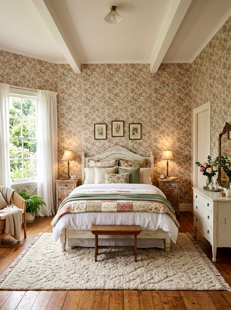 Vintage Floral Wallpaper - 30 romantic floral bedroom ideas