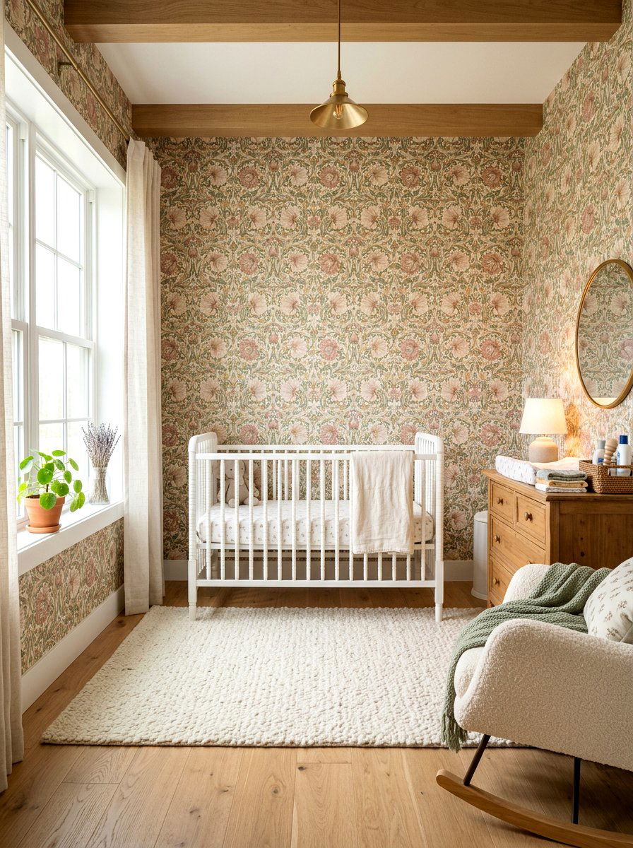 Vintage Floral Wallpaper - 30 soft heirloom nursery ideas